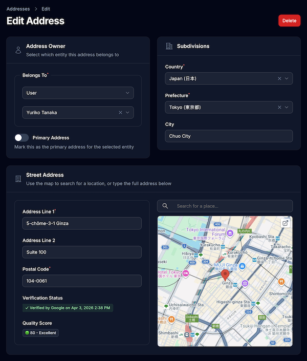 Address form preview