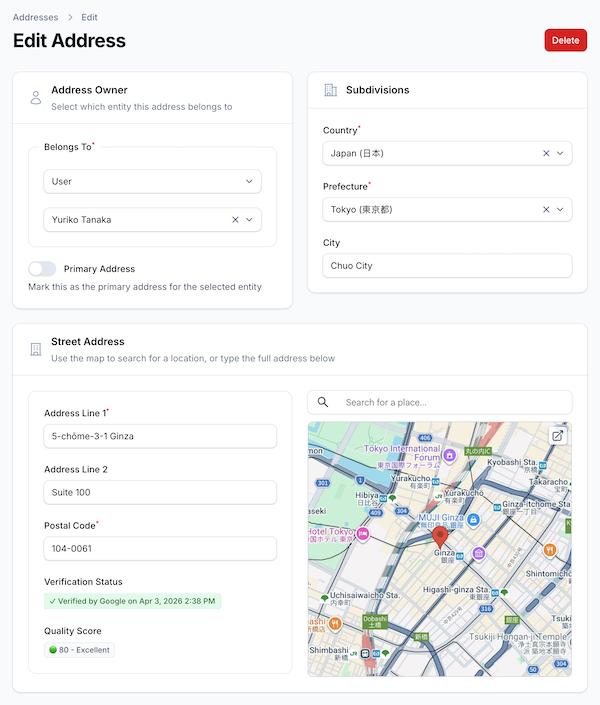 Address form preview