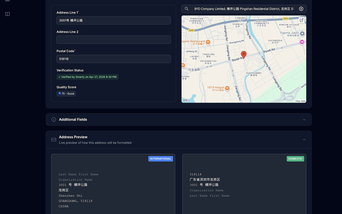 Live address preview